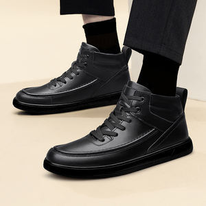 Stivaletti da uomo con lacci <span class=keywords><strong>in</strong></span> vera pelle Oxford Anti-slip stivali da moto Casual scarpe alte da uomo <span class=keywords><strong>in</strong></span> peluche - Product Image 5