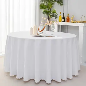 Toalhas de mesa brancas personalizadas para festas de casamento, lenços de mesa retangulares de luxo, logotipo redondo, toalha de mesa para festas em hotéis