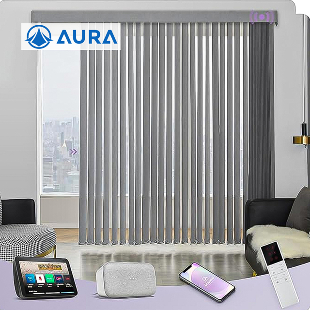 Modern Elegant Automatic Electric Vertical Blinds Blackout Sheer Shade Curtains for Large Windows With Remote Control