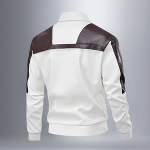 Custom Autumn and Winter Vintage Men's Leather PU <b>Jacket</b>, Loose Stitching Contrast Color Design <b>Jacket</b> - Product Image 3