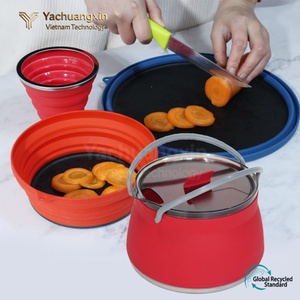 Collapsible Silicone Cookware Set with Stainless Steel Pot Green Eco-Friendly Portable Kitchenware for Outdoor Use - Product Image 3