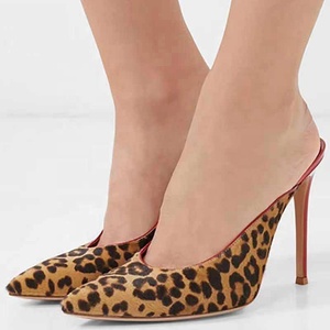 Sandalias de tacón alto fino con estampado de leopardo para mujer, zapatos de vestir de verano con punta en pico, sin cordones, para uso diario, estilo moderno - Product Image 1