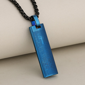 Collar con Colgante de Cruz en Forma de Barra de Acero Inoxidable, Joyería Personalizada Inspiradora con Oración Bíblica para Mujeres y Hombres - Product Image 3
