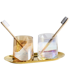 Ensemble de tasses à brosses à dents en verre pour couple, style nordique, transparent, minimaliste, double support, pour la salle de bain - Product Image 2