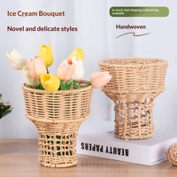 Keranjang Es Krim Model Kustom, Keranjang Es Krim Anyaman Rotan Bambu Buatan Tangan Shandong, Rangkaian Bunga Genggam