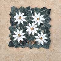Mosaïque carrée géométrique en marbre avec inserts de pierres multicolores, résistante à l'eau, pour sol de salle de bain et salle à manger