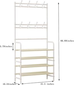 5-Tier Modern White Stainless Steel Multifunction Coat <b>Shoe</b> Rack Detachable Dustproof Cover Hooks Clothing Bag Living Room - Product Image 3