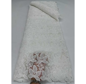 Tissu en <span class=keywords><strong>dentelle</strong></span> guipure africaine <span class=keywords><strong>blanche</strong></span> de haute qualité, <span class=keywords><strong>dentelle</strong></span> de soie soluble dans l'eau, tissu brodé pour <span class=keywords><strong>robe</strong></span> de mariée - Product Image 3