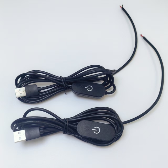 Custom Black 2m 2A USB 2.0 Connector to Open Wire Bare End Push Button Power on OFF Switch Cable
