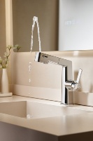 Robinet Mitigeur de Lavabo Contemporain Chromé à Poser sur Plan avec Douchette Extensible, Corps en Alliage de Zinc, Cartouche Céramique