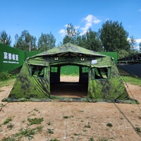 Abri de camping tactique modulaire personnalisé en forme de A pour 10 à 15 personnes, tente de style militaire, vert/camouflage