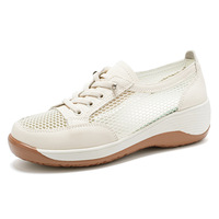 Chaussures décontractées d'été pour personnes âgées, confortables, en cuir souple, à lacets, avec semelle orthopédique, pour la marche et les voyages