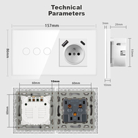 Prise murale NOVSKI industrielle pour hôpital, panneau en verre, double prise FR, USB + Type C, résistante aux manipulations, norme européenne