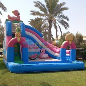 Toboggan gonflable pour enfants, combo château gonflable et piscine, avec toboggan aquatique flamant rose. - Product Image 4