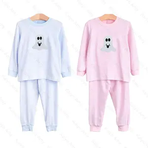 2023定制标志睡衣套装万圣节幽灵贴花儿童男童女童睡衣冬季睡衣