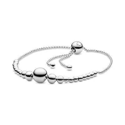 Pandoroe Bracelet 925 Sterling Silver String of Beads Slider Bracelet Adjustable Jewelry Gift For Women