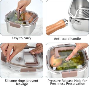 Nouvelle friteuse carrée multifonctionnelle en acier inoxydable, panier de lavage et passoire à légumes avec poignée en bois - Product Image 5