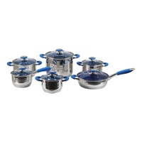 Pegangan silikon biru, peralatan masak Stainless Steel 12 buah