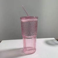 Eenvoudig meisjesachtig Koreaans ontwerp met strik, prachtige glazen mok met rietje en deksel, geschikt voor magnetron en vaatwasser, grote inhoud, voor vers fruit