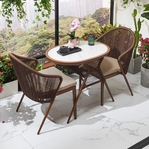 Conjunto <span class=keywords><strong>de</strong></span> Mesa <span class=keywords><strong>y</strong></span> <span class=keywords><strong>Sillas</strong></span> <span class=keywords><strong>de</strong></span> Bambú para Balcón, Estilo Simple, Informal, para Exteriores, Patio, Aire Libre, Creativo, Pequeño - Product Image 4