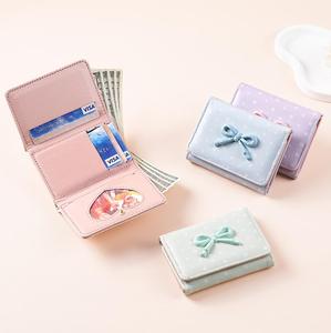 Polka-dot Bow Multicolor PU Breathable <b>Trifold</b> Coin Purse for Women High-End Minimalist <b>Wallet</b> Ready-to-Ship - Product Image 1