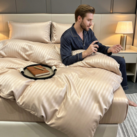 Parure de lit et housse de couette 4 pièces en coton 100% brun café moderne, tissage rayé satiné, certifiée OEKO-TEX pour hôtels et usage domestique