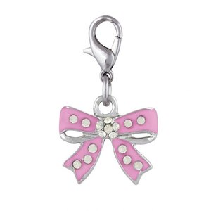 Ciondolo a Forma di Fiocco Rosa con Strass, Placcato Argento, Accessorio di Moda - Product Image 1