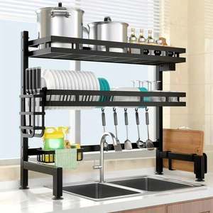 Countertop Sink 2-Layer Tiers Chopping Board Utensil Holder Kitchenware Hanging <b>Dish</b> Bowl Drying Drainer Shelf Rack - Product Image 1