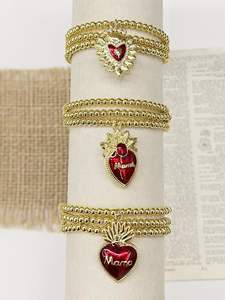 Linda Pulsera con Colgante en Forma de Corazón CZ Momma, Pulsera con Módulo de Colgante CZ Momma en Oro, Accesorio CZ Momma, Pulsera Elástica con Cuentas - Product Image 2