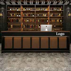 Estación de Bar Personalizada de Dos Tonos con Acabado en Madera y Metal, Mostrador Integrado para Almacenamiento de Licores, Mostrador de Caja para Restaurantes y Locales - Product Image 5