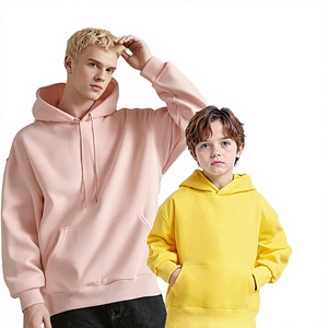 Sweat-shirt à capuche avec poches 350G, style parent-enfant, coupe ample unie, personnalisation pour réunion annuelle POD - Product Image 1