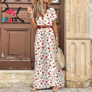 Wholesale New Retro Design Women's V-neck Short Sleeve Fashionable Bohemian Causal <b>Style</b> Lady's Floral Dress Casual Dress Women - Product Image 6