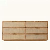 Console en chêne massif de style américain rétro haut de gamme, armoire de rangement minimaliste avec porte en rotin, organisateur polyvalent pour hall d'entrée et buffet de cuisine