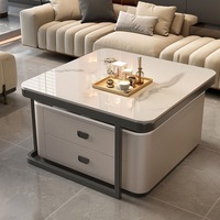 Table basse carrée moderne de luxe en marbre et bois blanc avec tiroirs, ensemble de meubles de salon en métal doré, design élégant en verre