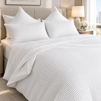 Ensemble de housse de couette gaufrée en coton personnalisable en gros avec envers en coton uni pour hôtels et complexes hôtelie