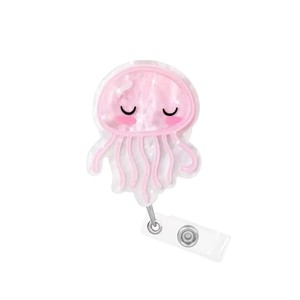 Clips pour badges en acrylique amusants, sangles rétractables, pinces crocodiles transparentes, pinces à tirette méduse rose et raton laveur, disponibles en gros. - Product Image 2