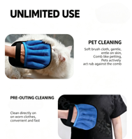 Gant de toilettage portable bleu classique pour animaux de compagnie, grande surface, lavable, anti-statique, pour chats, chiens, lapins, nettoyeur de poils multi-usages avec œillet