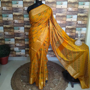 Saree en soie jaune avec motifs détaillés Festive Wear - Product Image 1
