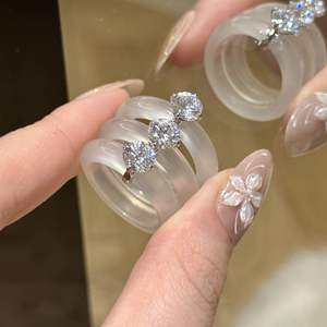 Anillo de Plata de Ley S925 con Diamantes y Jade Blanco Estilo Chino, Conjunto de Jade Natural, Temperamento Elegante y Sencillo - Product Image 3