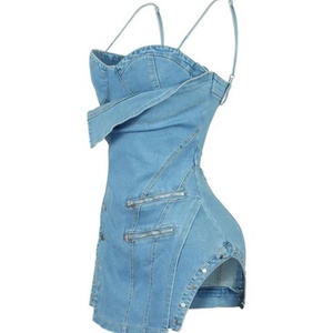 Robe mini moulante Y2K en jean pour femme, dos nu, asymétrique, sexy, style bandage, collection été, best-seller - Product Image 5