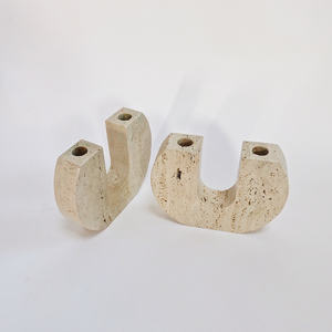 SH STONE personnalisé nordique maison religieux décoratif pierre naturelle Beige travertin marbre Double trous chandelier bougie bâton support - Product Image 4