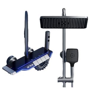 ชุดฝักบัวทรงสี่เหลี่ยมทันสมัยพร้อมจอแสดงอุณหภูมิ ชุบโครเมียม ฝักบัวแบบเทอร์โมสตัท หัวฉีดด้านบนและแบบมือถือ สีเทา - Product Image 1