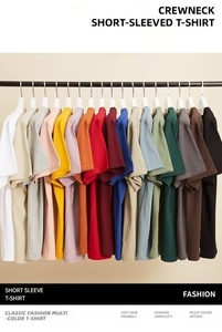 T-shirt col rond personnalisable en gros, décontracté, 100% coton, nouvelle collection, uni, multicolore, pour homme - Product Image 5