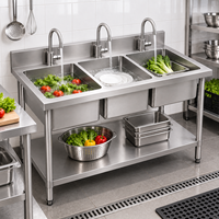 Évier de cuisine professionnel robuste à trois bacs en acier inoxydable 304 201 pour la préparation des aliments