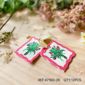 Orecchini Dipinti PENDIENTE con Design Floreale e Ciondolo a Cuore, Gioielli alla Moda, Set da 12 Pezzi - Product Image 3