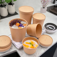 Gobelets/Bols à Soupe en Papier Kraft/Blanc Écologiques de Qualité Alimentaire à Paroi Simple avec Couvercles pour Nouilles et Biscuits (8oz-32oz) – Vente en Gros