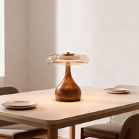 Lampe de table LED à intensité variable avec abat-jour en verre et base en bois de noyer, lumière chaude, style nordique minimaliste, pour chambre à coucher et chevet