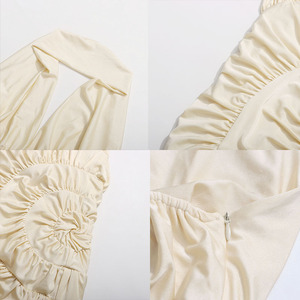 Robe longue chic abricot à col licou froncé pour femme, dos nu, ourlet à volants, idéale pour les soirées et occasions formelles, vente en gros de mode - Product Image 3