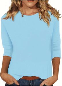 Camiseta de verano de manga siete cuartos para mujer, estilo étnico, floral, bonita, holgada, con cuello redondo y estampado - Product Image 5