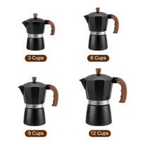 Cafetière Moka Tenrey noire, 3, 6, 9 ou 12 tasses, en alliage d'aluminium, pour expresso, style italien, à poser sur le cuisinière